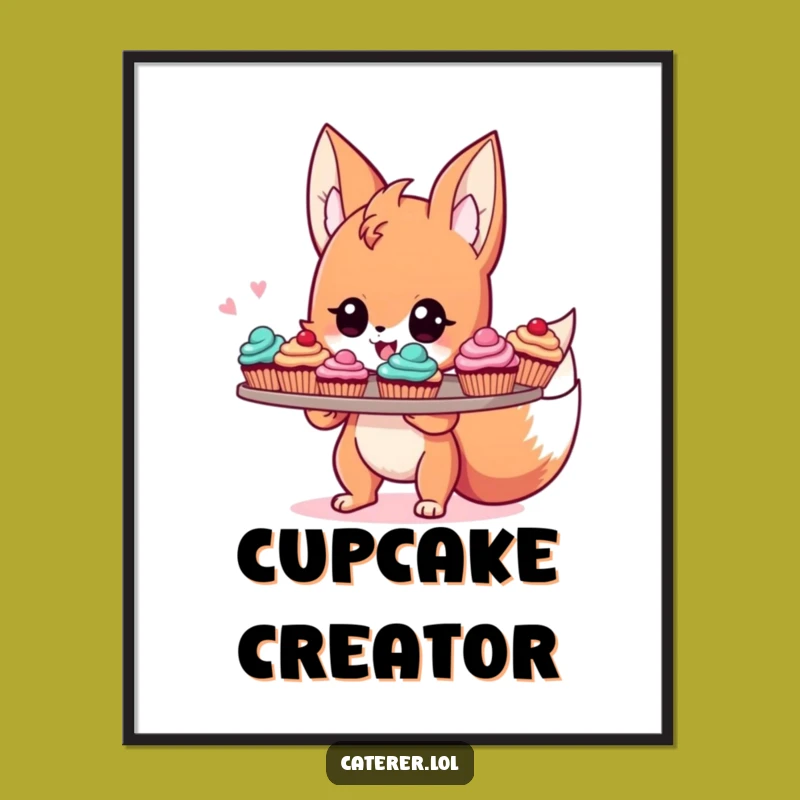 Funny Fox Baker Digital Art: Energetic Sprite's Cupcake Tray, Instant Sweetness