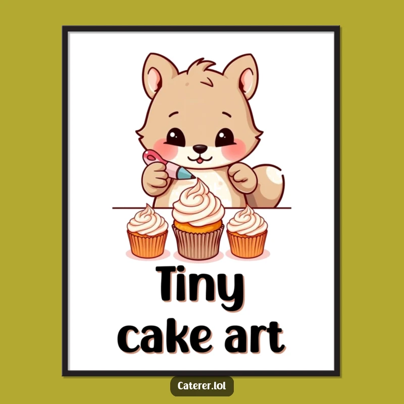 Funny Baker Animal Digital Print: Meticulous Cupcake Art for Instant Decor