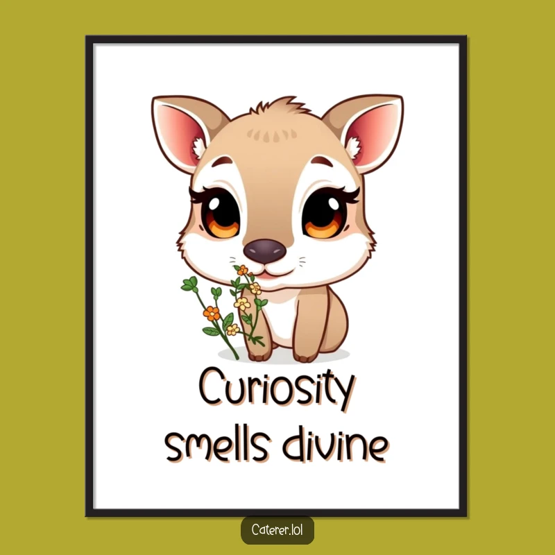 Funny Free Printable Wall Art: Curious Herb Sniffer Animal, Whimsical Downloadable Decor Gift