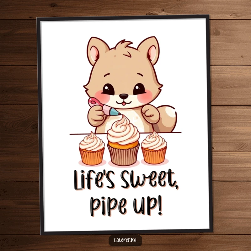 Funny Free Printable Wall Art: A determined animal meticulously piping delicate frosting patterns onto tiny cupcakes.