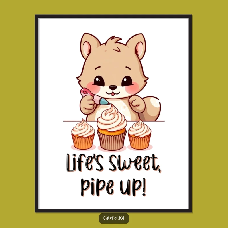 Funny Free Printable Wall Art: Determined Cupcake Decorator Animal, Whimsical Downloadable Decor Gift