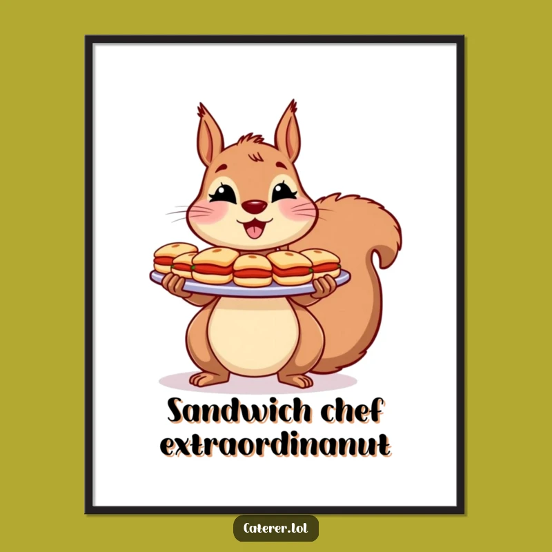 Funny Free Printable Wall Art: Squirrel Serving Sandwiches, Downloadable Art