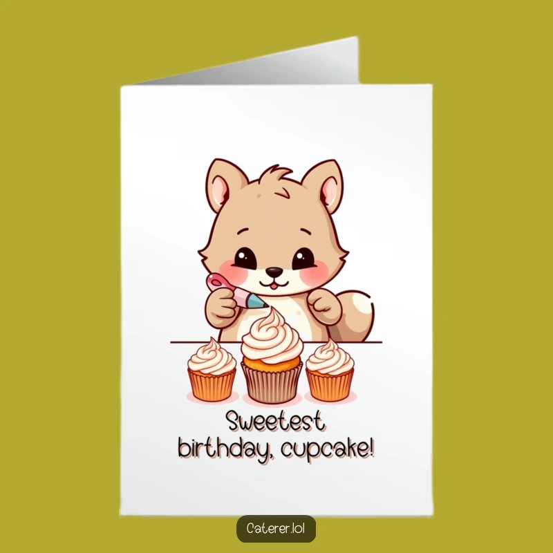Funny Free Printable Birthday Card: Determined Cupcake Decorator Animal, Sweet Downloadable Gift