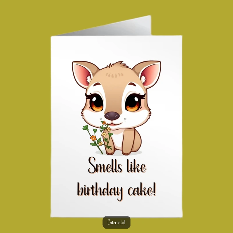 Funny Free Printable Birthday Card: Curious Herb Sniffer Animal, Whimsical Downloadable Gift