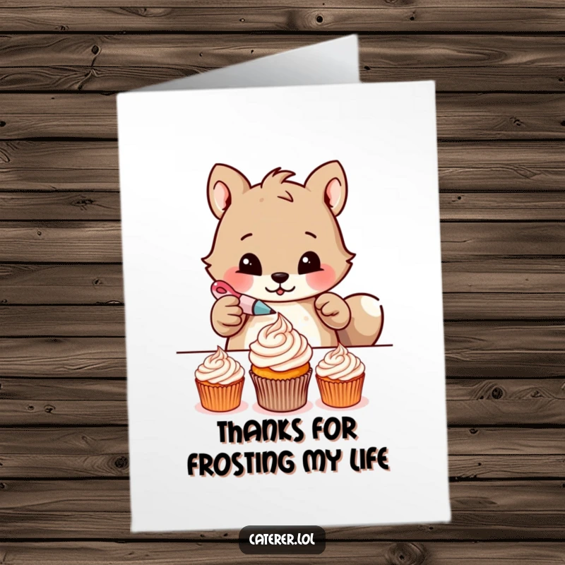 Funny Free Printable Thank You Card: Determined animal meticulously piping delicate frosting patterns onto tiny cupcakes.